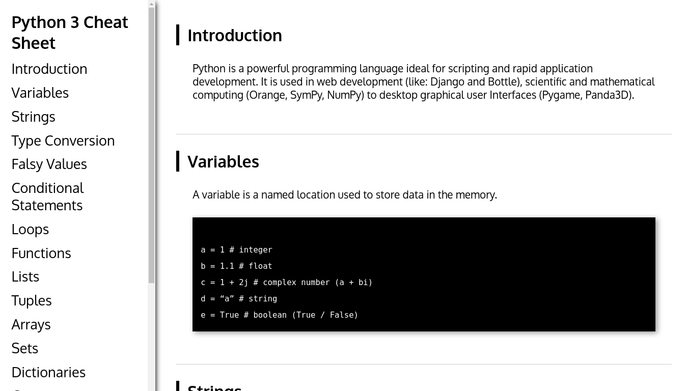 Python 3 Cheat Sheet Project